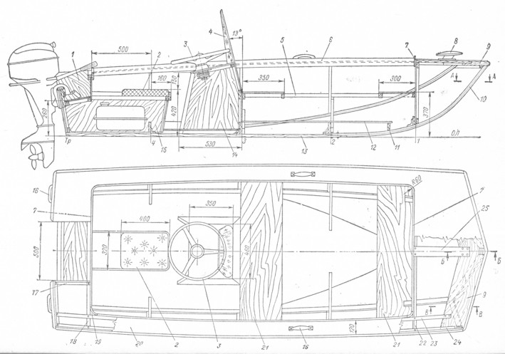Чертежи жесткой надувной лодки - векторное изображение EPS